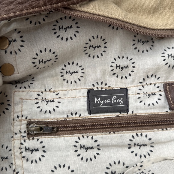 Myra Tote Bag Brown Le Cafe De La Place Provence Cotton and Leather - Picture 12 of 14